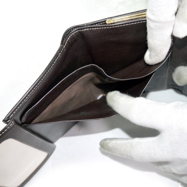 LOEWE　アナグラムロゴ スエードがま口折り財布（茶）