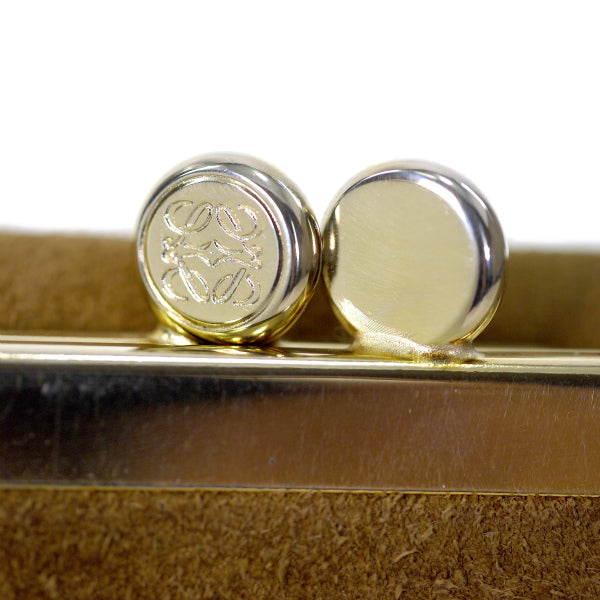 LOEWE　アナグラムロゴ スエードがま口折り財布（茶）