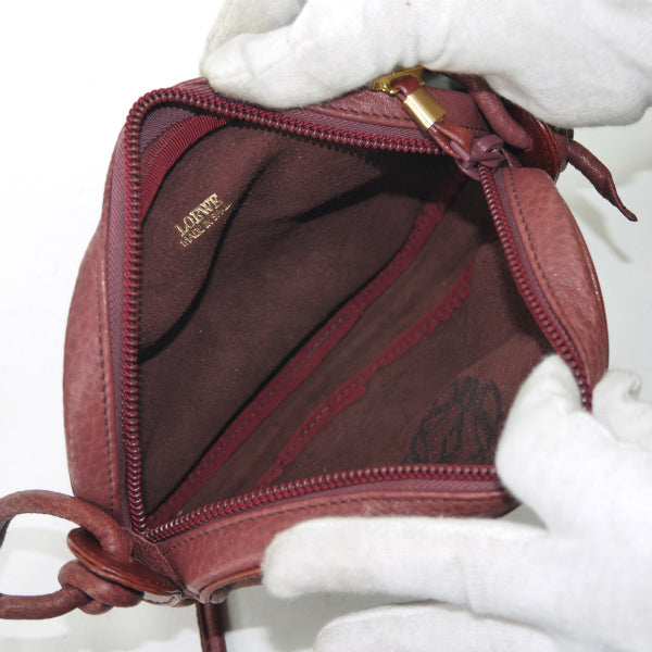 LOEWE　アナグラムロゴ総革ミニポシェット（ボルドー）