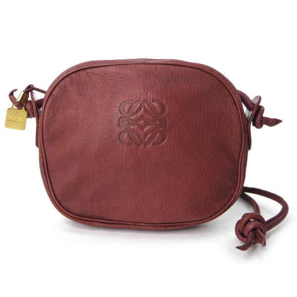LOEWE　アナグラムロゴ総革ミニポシェット（ボルドー）