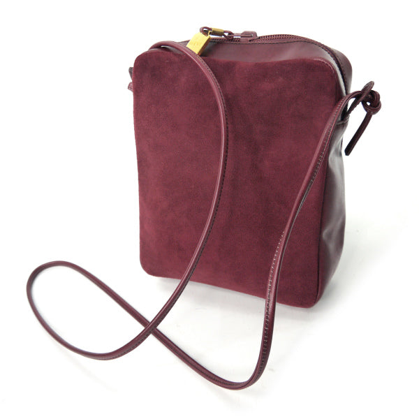 LOEWE　アナグラムロゴ スエード長方形ショルダー（ボルドー）