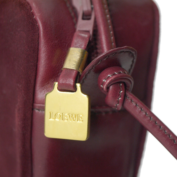 LOEWE　アナグラムロゴ スエード長方形ショルダー（ボルドー）