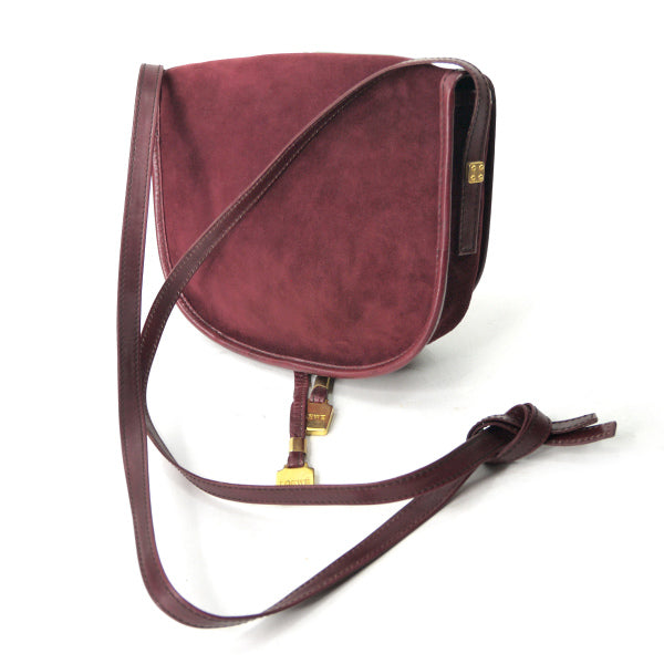 LOEWE　アナグラムロゴ スエード半円ポシェット（ボルドー）