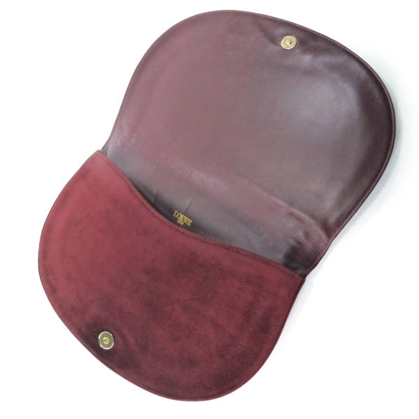 LOEWE　アナグラムロゴ スエード半円クラッチ（ボルドー）