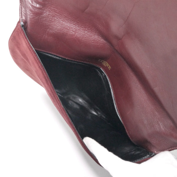 LOEWE　アナグラムロゴ スエード半円クラッチ（ボルドー）