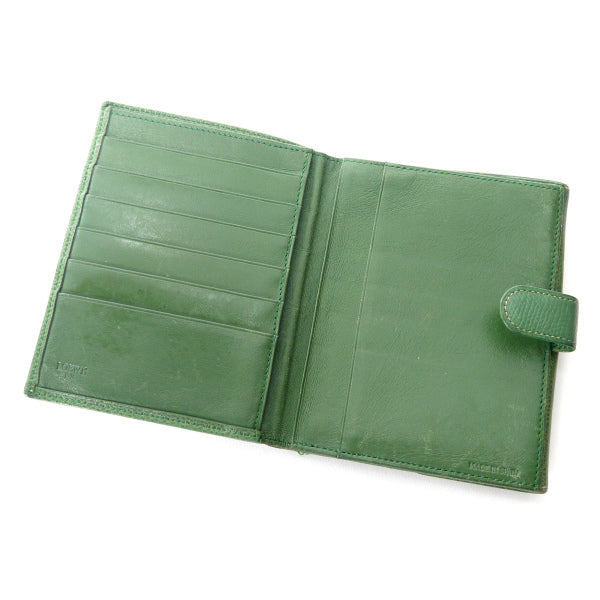 LOEWE　アナグラムロゴ レザー折り財布（緑）
