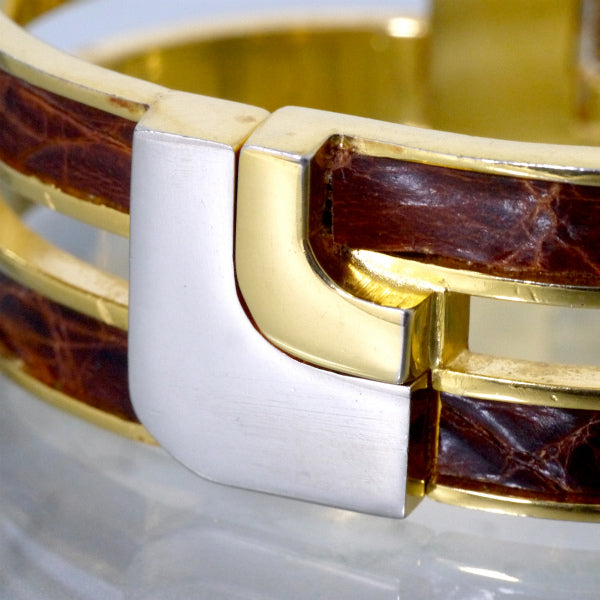 LOEWE ゴールド×クロコレザー2連ブレスレット（茶）