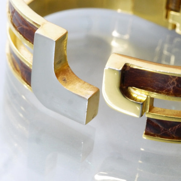 LOEWE ゴールド×クロコレザー2連ブレスレット（茶）