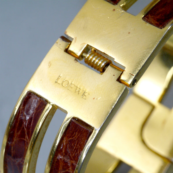 LOEWE ゴールド×クロコレザー2連ブレスレット（茶）