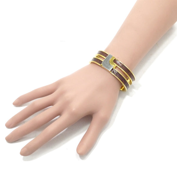 LOEWE ゴールド×クロコレザー2連ブレスレット（茶）