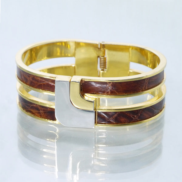 LOEWE ゴールド×クロコレザー2連ブレスレット（茶）
