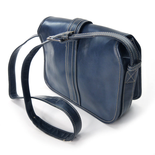 LOEWE　差し込みフラップ レザーショルダー（紺）