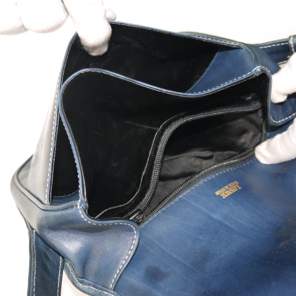 LOEWE　差し込みフラップ レザーショルダー（紺）