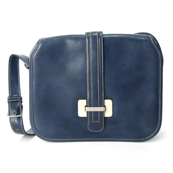 LOEWE　差し込みフラップ レザーショルダー（紺）