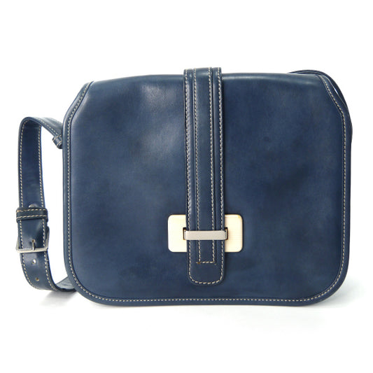 LOEWE　差し込みフラップ レザーショルダー（紺）