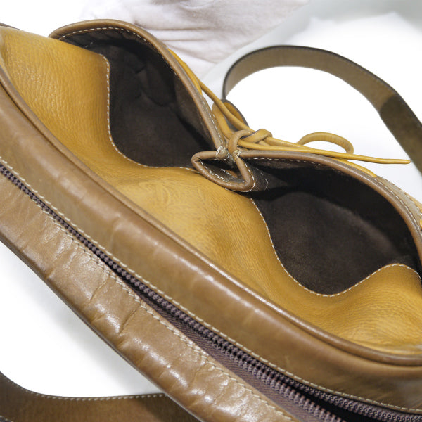 LOEWE　ステッチリボン総革2WAYバッグ（黄）