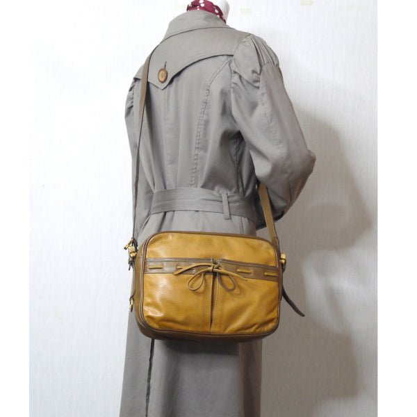 LOEWE　ステッチリボン総革2WAYバッグ（黄）