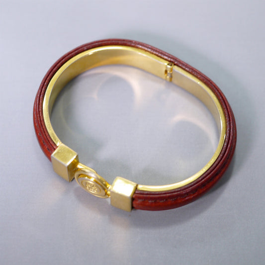 LOEWE ゴールド×レザー ロゴバングル （茶）