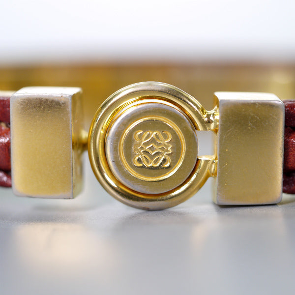 LOEWE ゴールド×レザー ロゴバングル （茶）