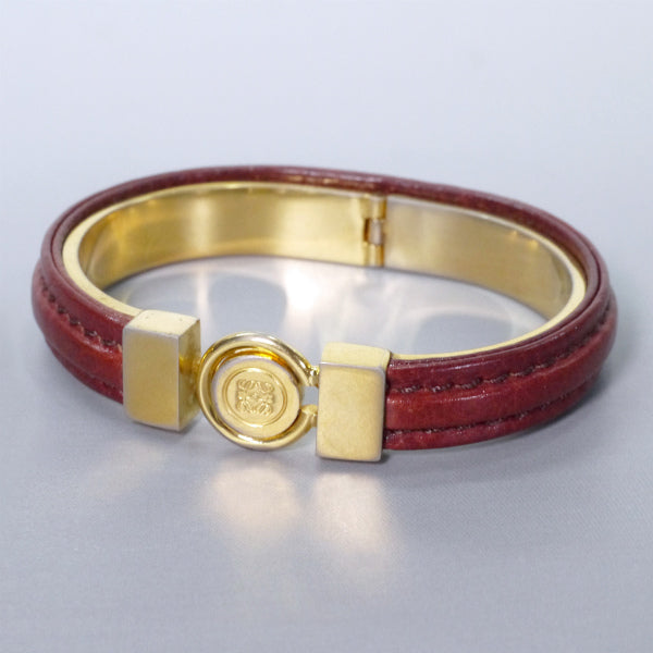 LOEWE ゴールド×レザー ロゴバングル （茶）