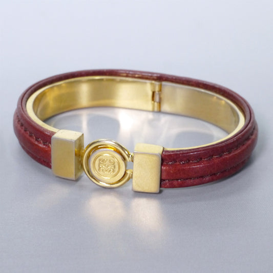 LOEWE ゴールド×レザー ロゴバングル （茶）