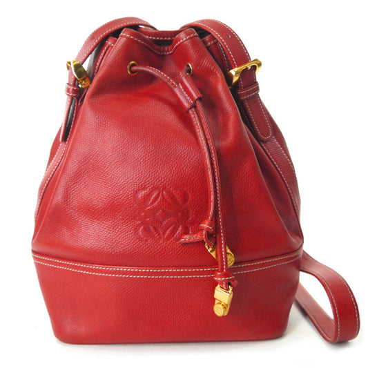 LOEWE　アナグラムロゴ巾着レザーショルダー（赤）