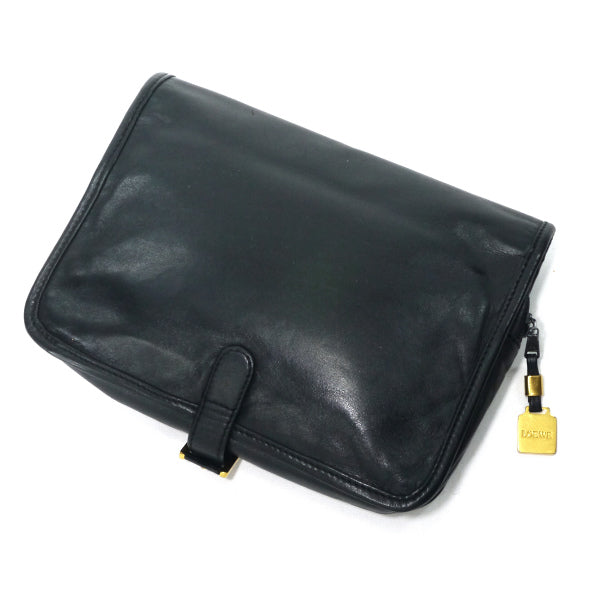 LOEWE　アナグラムロゴ レザークラッチバッグ（黒）