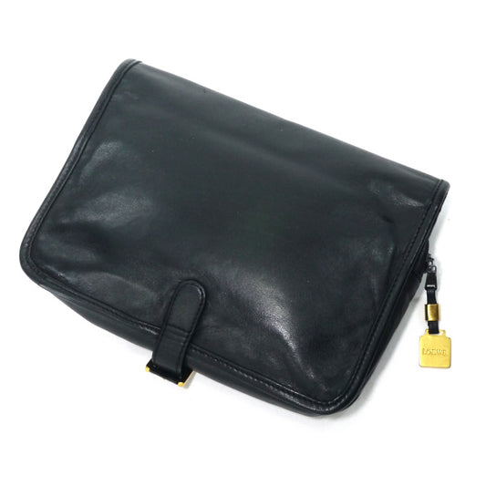 LOEWE　アナグラムロゴ レザークラッチバッグ（黒）