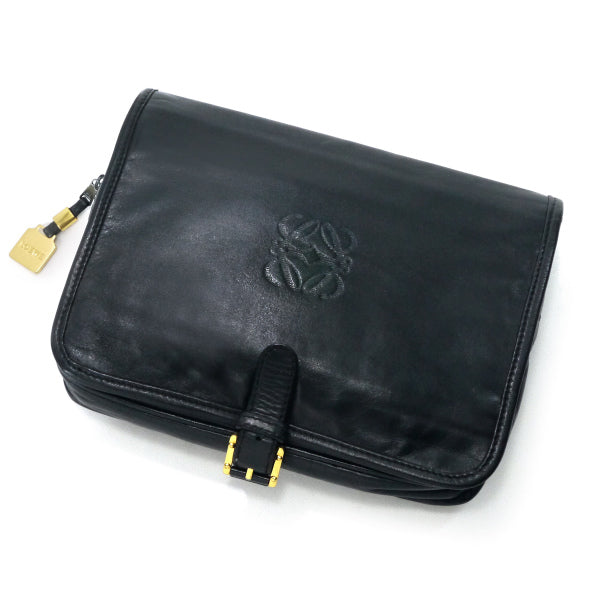 LOEWE　アナグラムロゴ レザークラッチバッグ（黒）