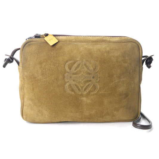 LOEWE　アナグラムロゴ スエード横長ショルダー（ベージュ）