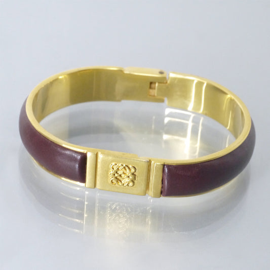 LOEWE アナグラムロゴ レザーブレスレット(ゴールド×ボルドー )