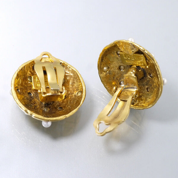 LOEWE チェックラウンド パールイヤリング（ゴールド）