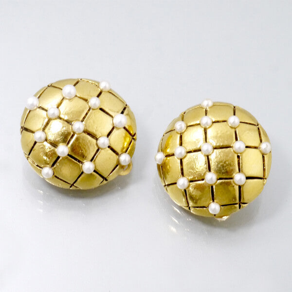 LOEWE チェックラウンド パールイヤリング（ゴールド）