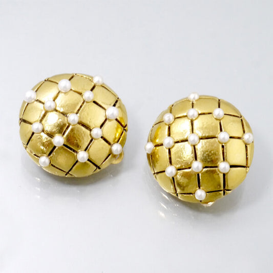 LOEWE チェックラウンド パールイヤリング（ゴールド）