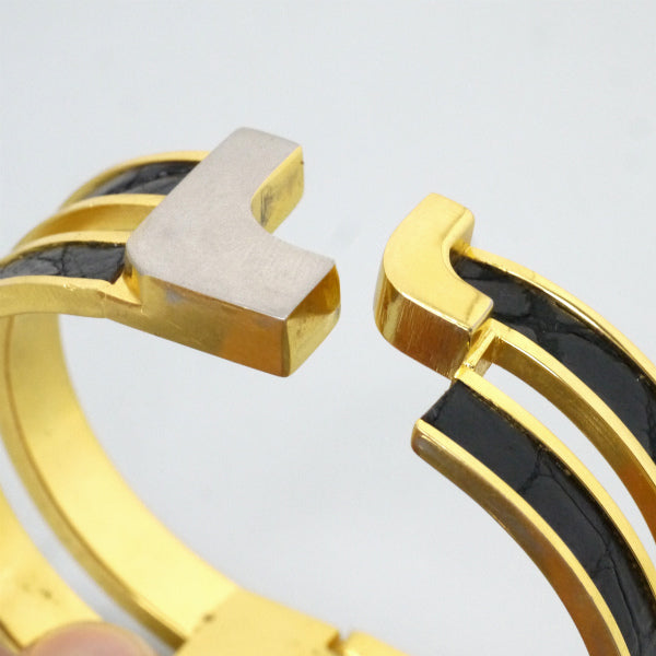 LOEWE ゴールド×クロコレザー2連ブレスレット（黒）