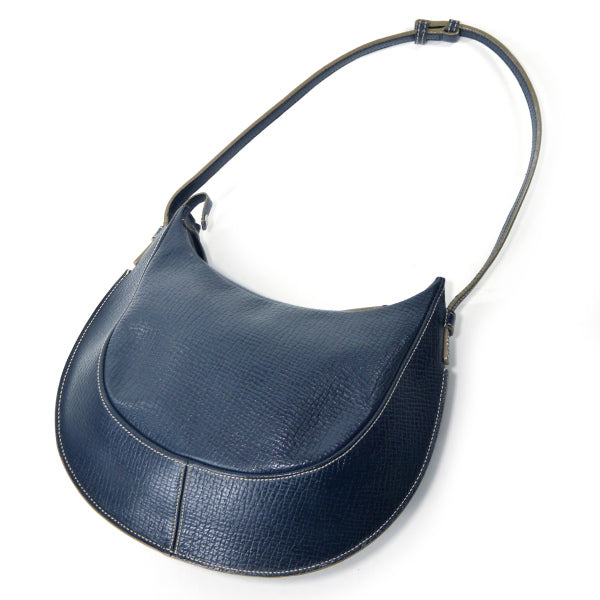 LOEWE　エンボスロゴ ステッチレザー半円ショルダー（紺）