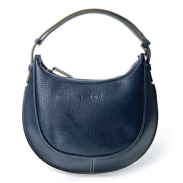 LOEWE　エンボスロゴ ステッチレザー半円ショルダー（紺）