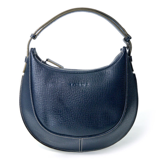 LOEWE　エンボスロゴ ステッチレザー半円ショルダー（紺）