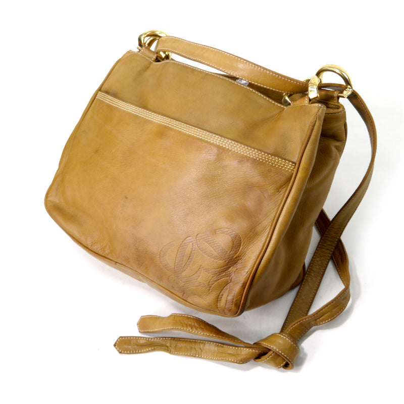LOEWE　アナグラムロゴ 総革トート&ショルダーバッグ（明茶）