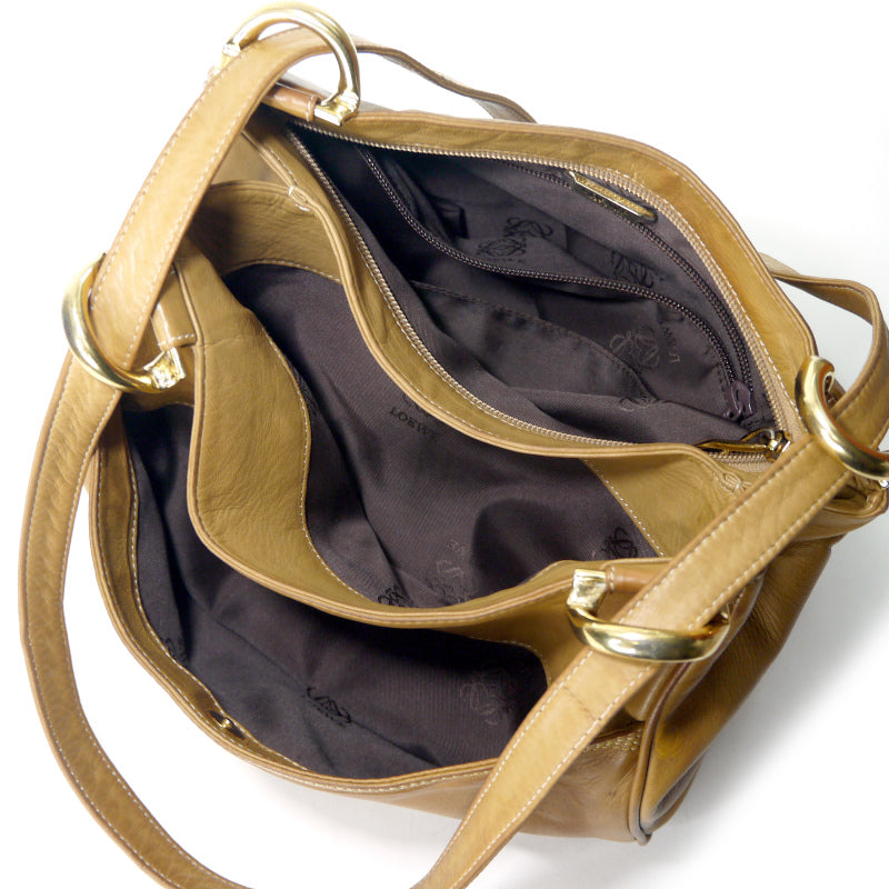 LOEWE　アナグラムロゴ 総革トート&ショルダーバッグ（明茶）