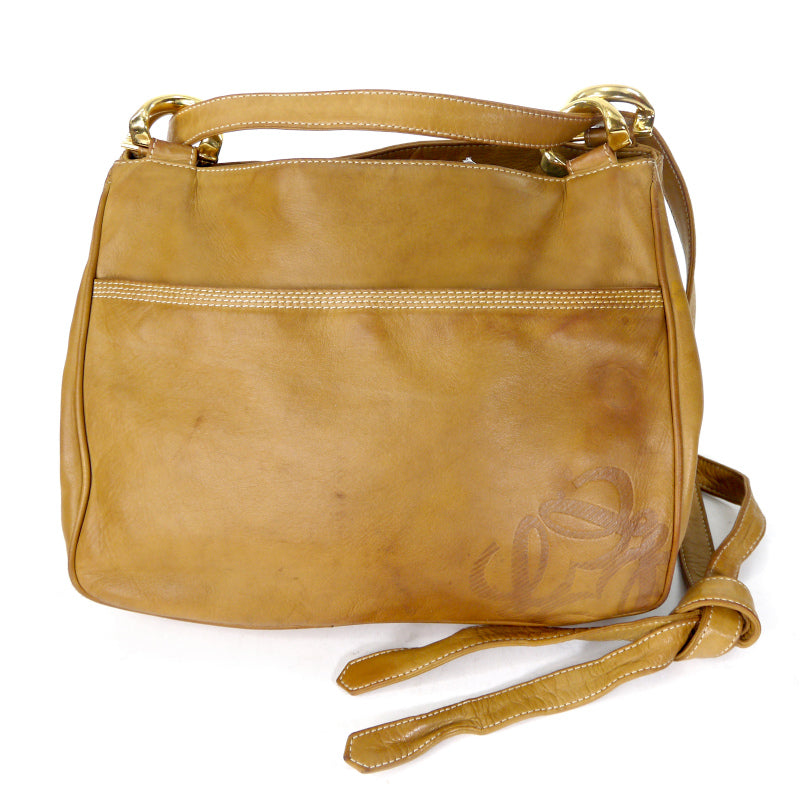 LOEWE　アナグラムロゴ 総革トート&ショルダーバッグ（明茶）