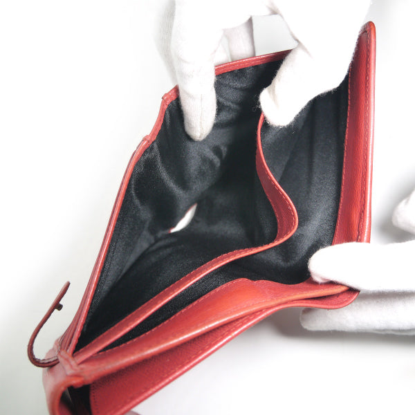 LOEWE　アナグラムロゴボタン レザー折り財布（赤）