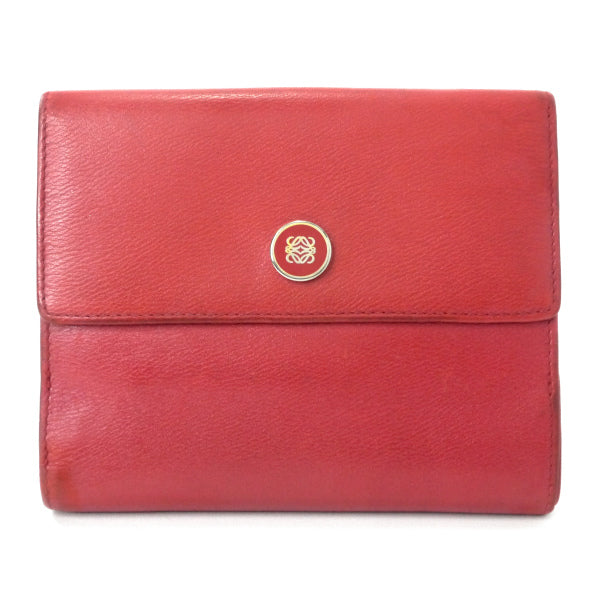 LOEWE　アナグラムロゴボタン レザー折り財布（赤）
