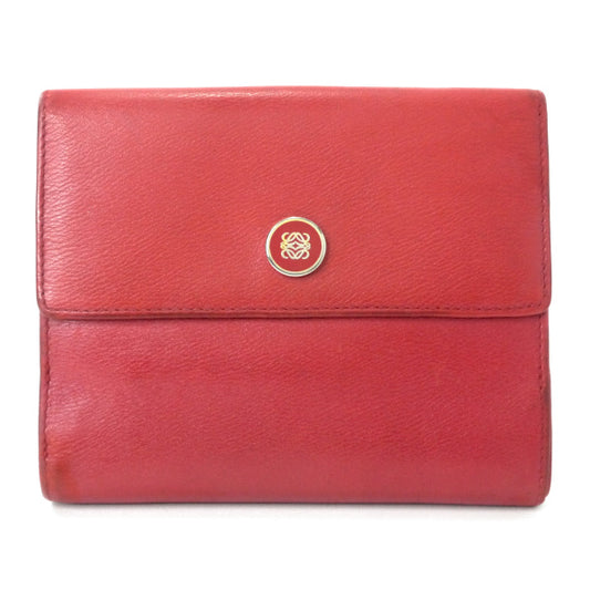 LOEWE　アナグラムロゴボタン レザー折り財布（赤）