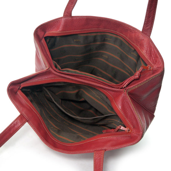 LOEWE　アナグラムロゴ型押しレザーA4トートバッグ（赤）