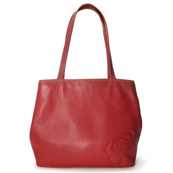 LOEWE　アナグラムロゴ型押しレザーA4トートバッグ（赤）