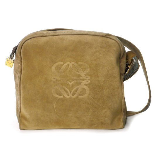 LOEWE　アナグラムロゴ スエードスクエアショルダー（ベージュ）
