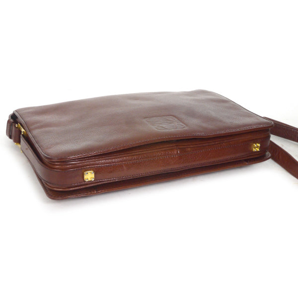 LOEWE　アナグラムロゴ レザースクエアショルダー（茶）