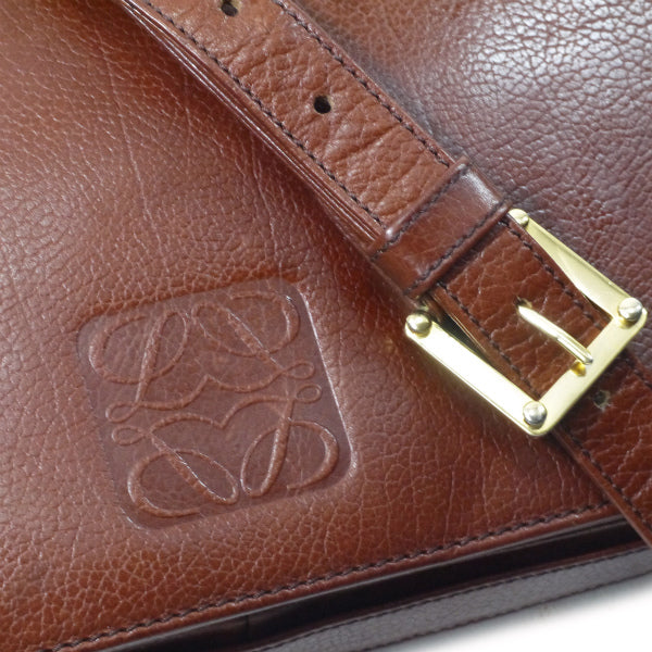 LOEWE　アナグラムロゴ レザースクエアショルダー（茶）
