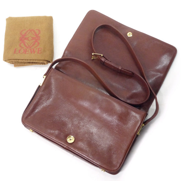 LOEWE　アナグラムロゴ レザースクエアショルダー（茶）